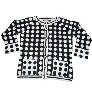 PBJ Sport Cardigan Cotton Sweater Polka Dot Black & White Pockets Small